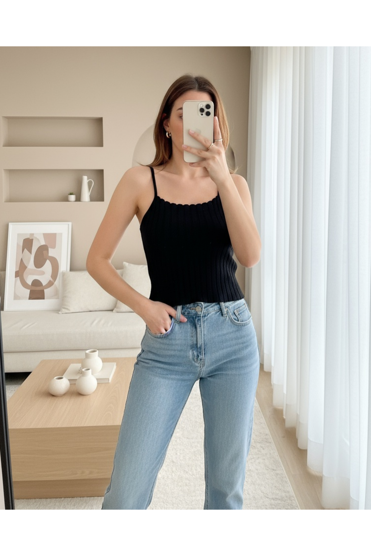 Rope Strap Corduroy Blouse -Black