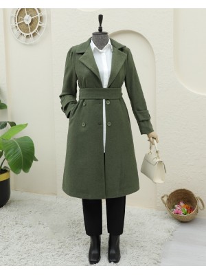 Belted Cashmere Coat with Bolero Detail on the Back -Khaki