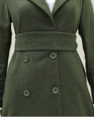 Arkası Bolero Detaylı Kemerli Kaşe Kaban -Haki