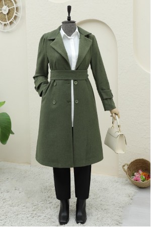 Belted Cashmere Coat with Bolero Detail on the Back -Khaki
