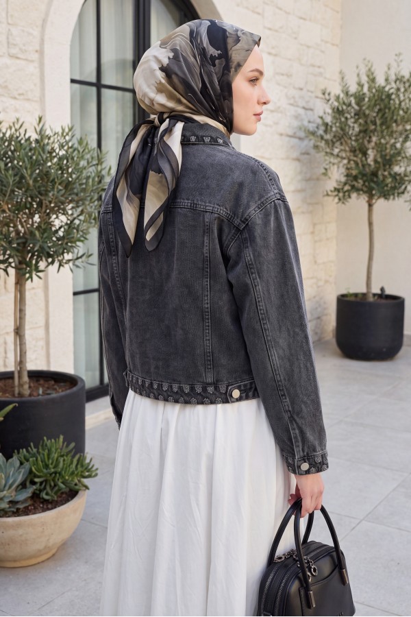 Shepherd Embroidered Buttoned Denim Jacket -Smoked 