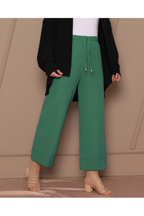 Bağcık Detaylı Double Paça Dikişli Pantolon   -Yeşil