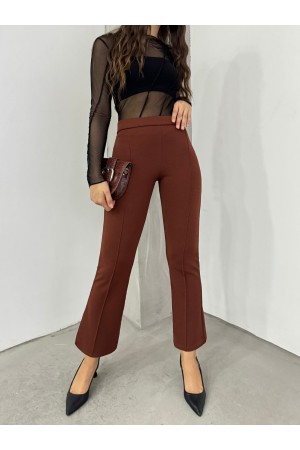 Beli Lastikli Likralı İspanyol Pantolon -Kahve