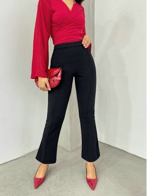 Elastic Waist Lycra Spanish Trousers -Black