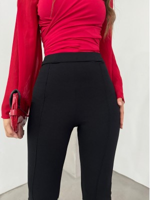 Elastic Waist Lycra Spanish Trousers -Black