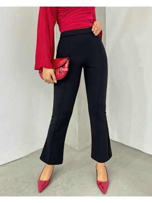 Beli Lastikli Likralı İspanyol Pantolon -Siyah