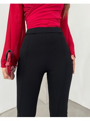 Beli Lastikli Likralı İspanyol Pantolon -Siyah