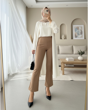 Elastic Waist Lycra Spanish Trousers -Mink color