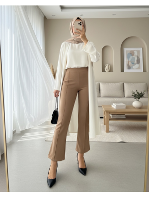 Elastic Waist Lycra Spanish Trousers -Mink color