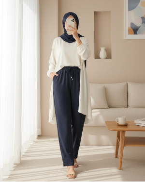 Çift Cepli Beli Lastikli Bağcık Detaylı Pantolon -Laci