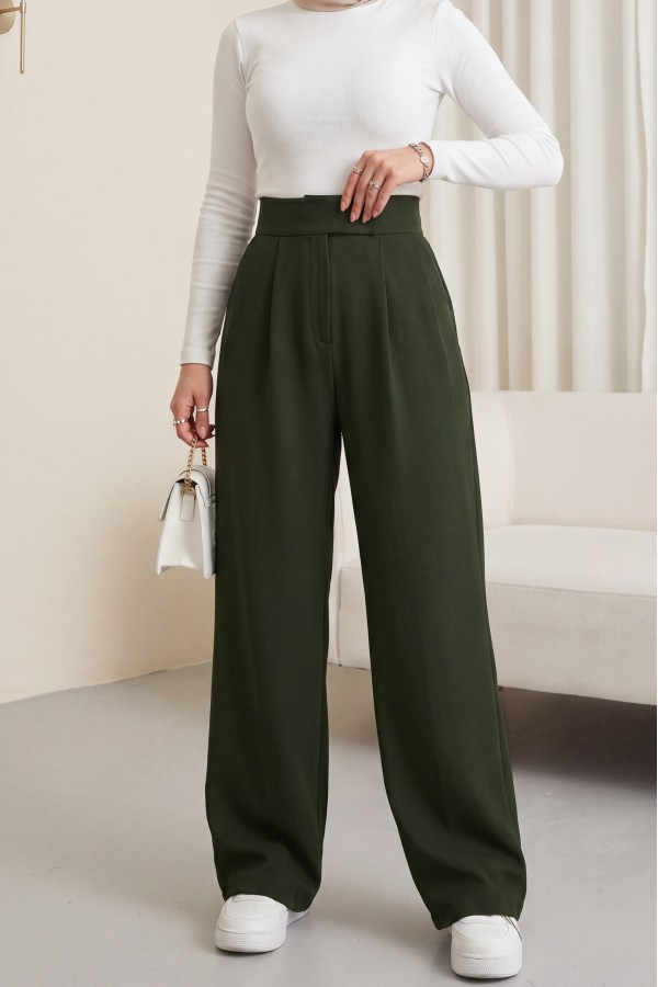 Lycra Trousers with Velcro Waist -Khaki