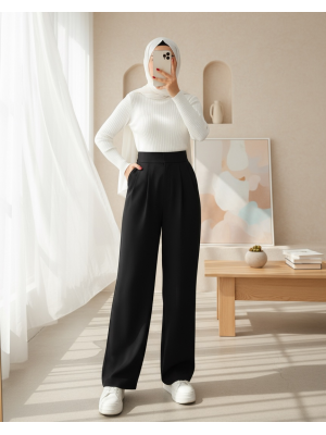 Beli Cırtlı Likralı Pantolon -Siyah