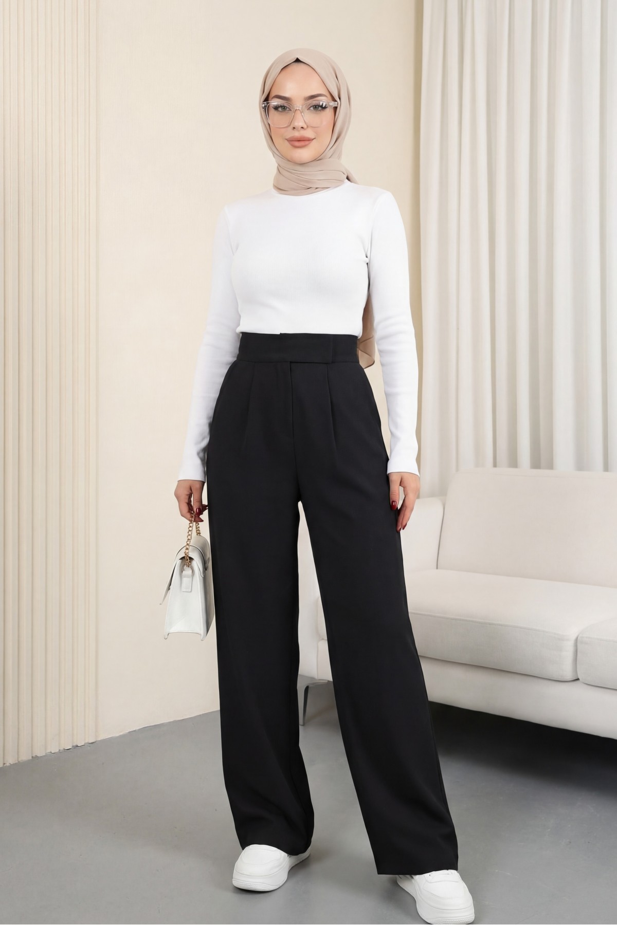 بنطلون ليكرا بخصر فيلكرو -أسود detay görseli