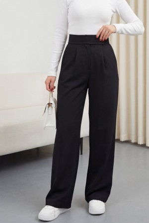 Beli Cırtlı Likralı Pantolon -Siyah