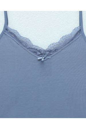 İp Askılı Dantelli Atlet   -İndigo