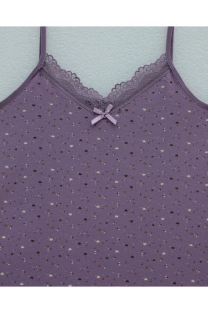 قميص داخلي من الدانتيل بنقشة قلب -بنفسجي