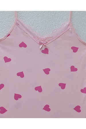 Kalp Desenli Askılı Dantelli Atlet -Pembe