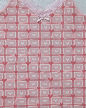 Heart Patterned Strap Lace Undershirt -Powder