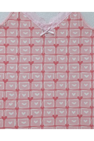 Kalp Desenli Askılı Dantelli Atlet -Pudra