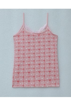 Kalp Desenli Askılı Dantelli Atlet -Pudra