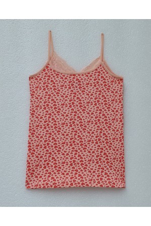 Kalp Desenli Askılı Dantelli Atlet -Somon