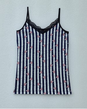 Lace Patterned Undershirt with Rope Straps -Navy blue