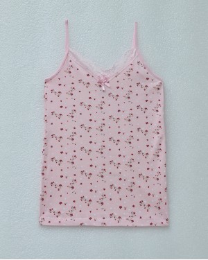 Lace Patterned Undershirt with Rope Straps -Pink