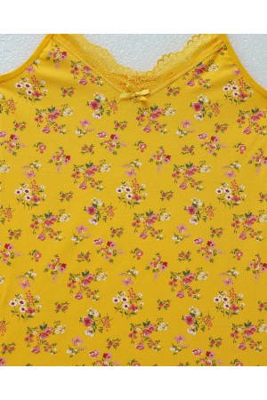 İp Askılı Dantelli Desenli Atlet -Sarı
