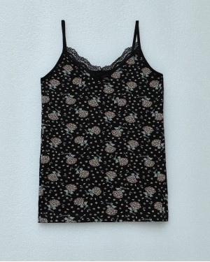 Lace Patterned Undershirt with Rope Straps -Black