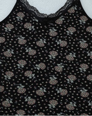 Lace Patterned Undershirt with Rope Straps -Black