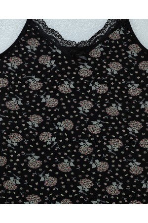 قميص داخلي منقوش بالدانتيل مع أشرطة حبلية -أسود