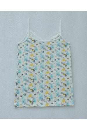 Çiçek Desenli Dantelli İp Askılı Atlet -Ekru