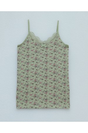 توب بدون أكمام من الدانتيل بنقوش زهرية -بحري