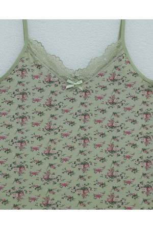 توب بدون أكمام من الدانتيل بنقوش زهرية -بحري