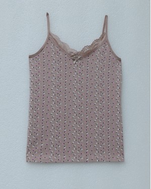 Floral Patterned Lace Strappy Undershirt - Soil