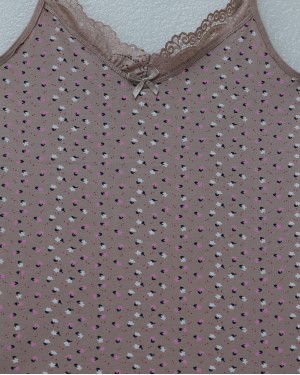 Floral Patterned Lace Strappy Undershirt - Soil