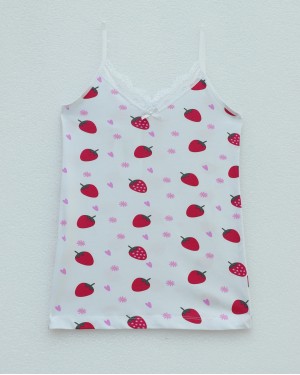 Lace Strawberry Patterned Tank Top -White