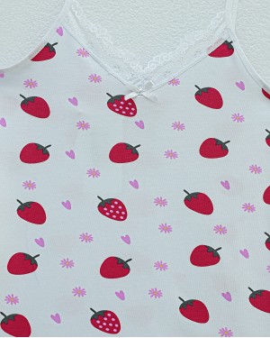 Lace Strawberry Patterned Tank Top -White