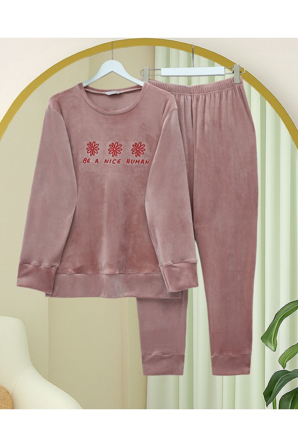 Kabartma Yazılı Fransız Kadife Pijama Takımı -G.Kurusu