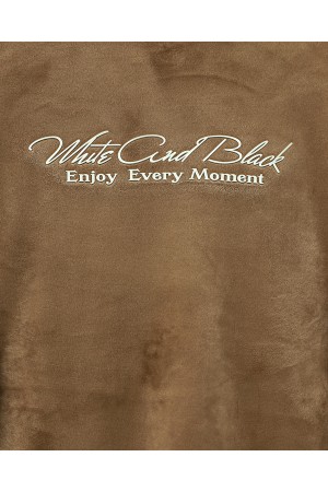 Kabartma Yazılı Fransız Kadife Pijama Takımı -Tarçın