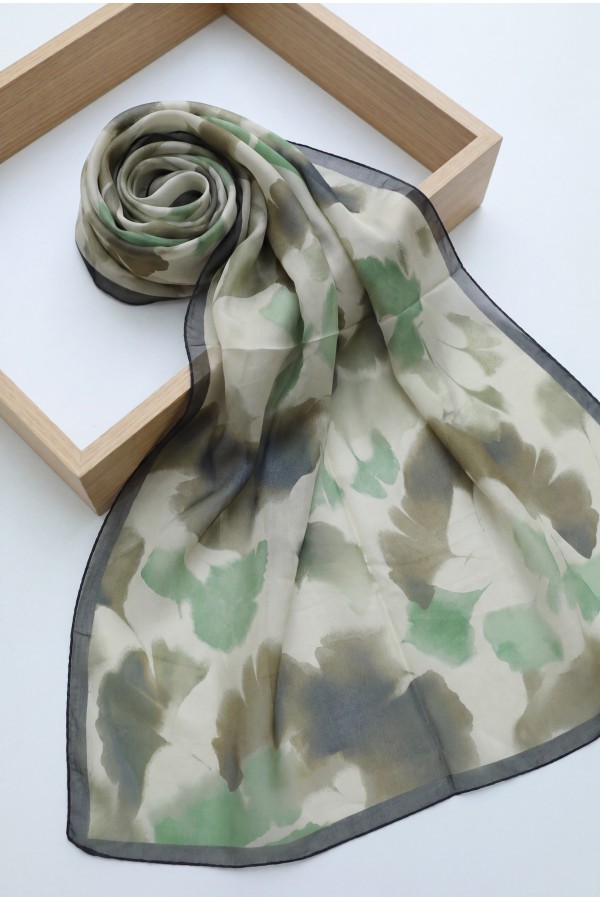 Abstract Floral Voile Shawl -Khaki