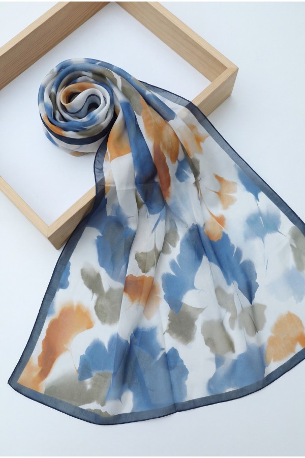 Abstract Floral Voile Shawl -Navy blue