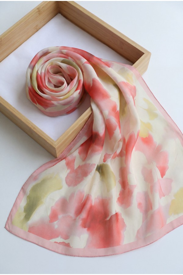 Abstract Floral Voile Shawl -Pink