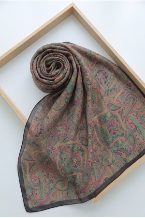Geleneksel Floral Desenli Coton Şal -Yeşil