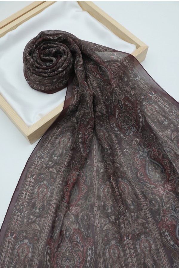Authentic Striped Traditional Design Cotton Scarf -Damson