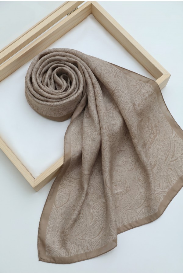 Fine Line Embroidered Cotton Scarf -Mink color
