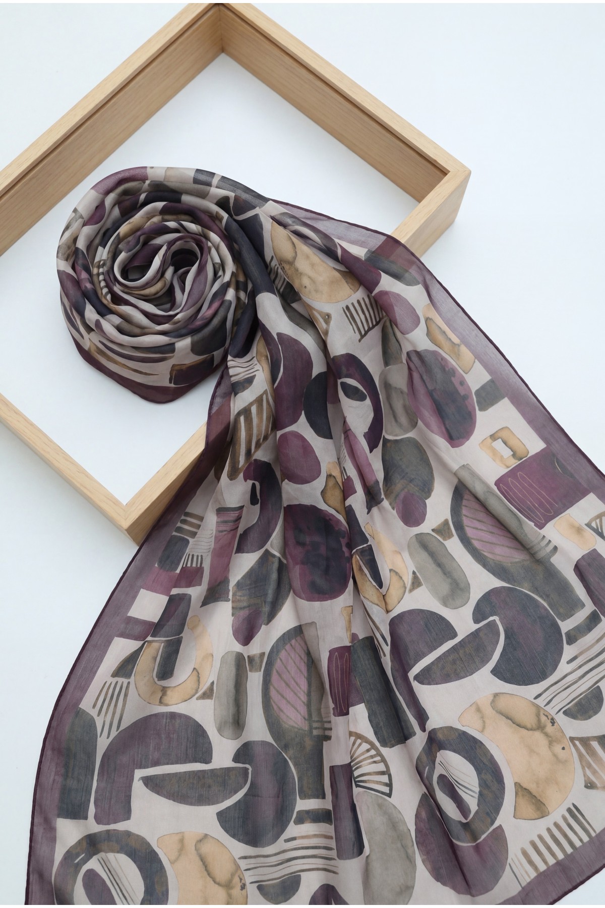 Watercolor Textured Graphic Pattern Cotton Scarf -Damson