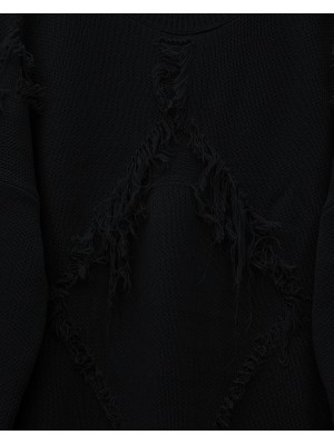 Yuvarlak Yaka Püskül Detaylı Triko Kazak -Siyah