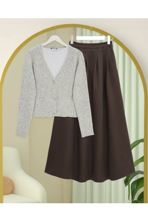 Önü Düğmeli Yumoş Triko Hırka -Açık Gri