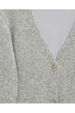 Önü Düğmeli Yumoş Triko Hırka -Açık Gri